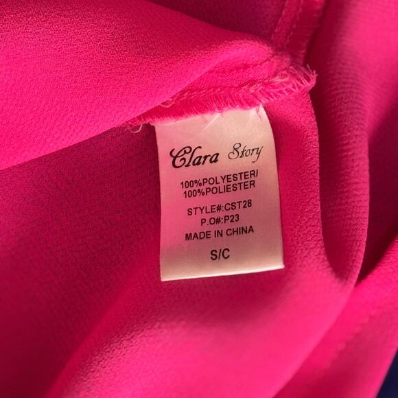 Clara Story Hot Pink Sleeveless Blouse | Jeweled Collar Statement Top | Small - Picture 4 of 4